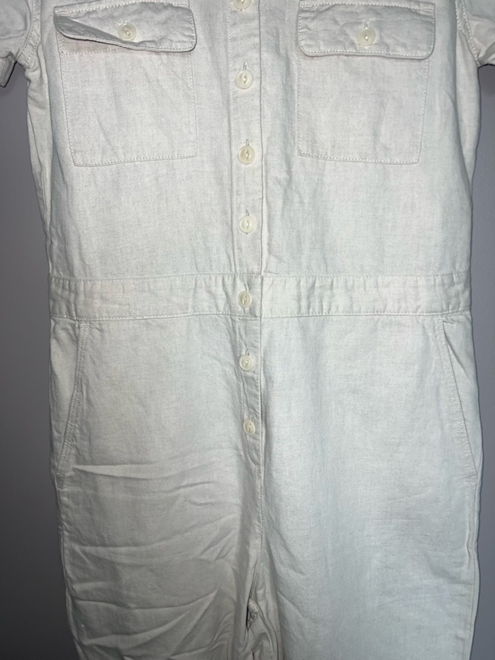 Woven Utility Jumpsuit in Light Cream - Picture 3 of 7